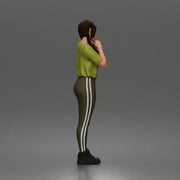 Shy casual woman standing pose in t shirt leggings sneakers - Only-Games