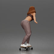 Skater girl balances gracefully wearing crop top jogger pants sneakers 1-64 - Only-Games