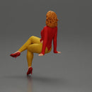 Stylish woman sitting confidently in red top yellow pants heels - Only-Games