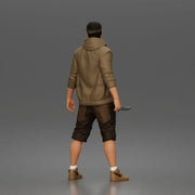 gangster stands holding knife wearing hoodie shorts sneakers chain headband - Only-Games