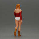 woman walking with purpose wearing red top white shorts brown boots - Only-Games