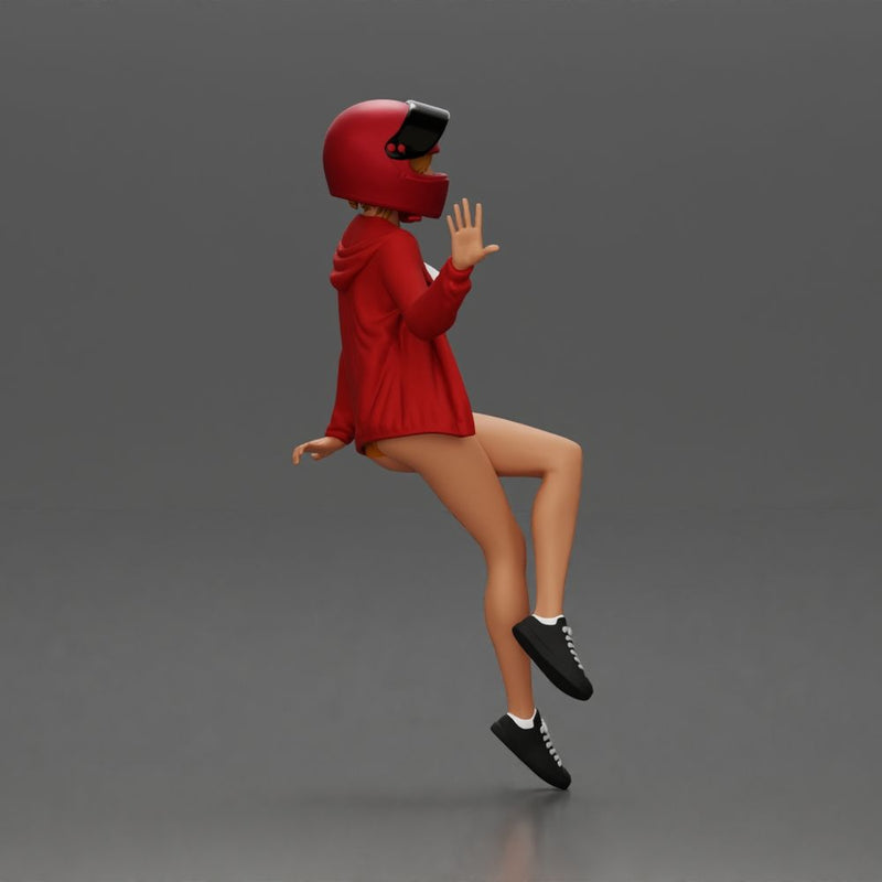 woman in Red Jacket and Helmet Sitting on the Motorbike - Only-Games