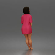 young woman standing barefoot in relaxed oversized t shirt style - Only-Games