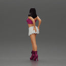 Long black haired woman in pink top and white skirt with one hand on her hip - Only-Games