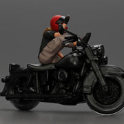 Biker woman in red helmet striking pose on black motorcycle - Only-Games