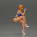 Woman sitting  with Pigtails wearing bikini smoking cigarette with contemplative gaze - Only-Games