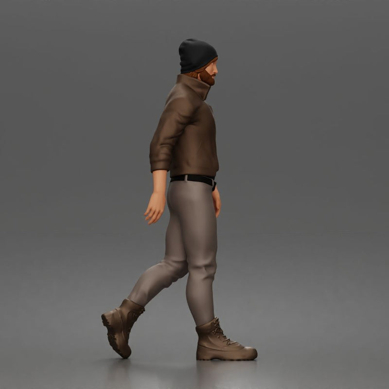 Urban explorer walking confidently in beanie jacket fitted pants and boots - Only-Games