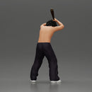 gangster man with curly hair swings baseball bat with powerful intent - Only-Games