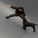 Brave Man Rescuing Dog While Wearing Casual Hoodie and Pants