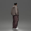 Relaxed Hooded Cap Poser Standing in Cargo Pants and Sneakers