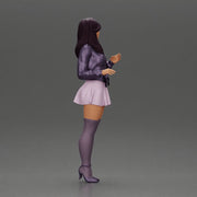 Beautiful girl standing in jacket and dress waiting for someone for a date - Only-Games