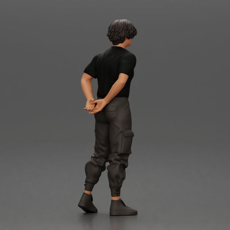 Man with messy hair wearing black shirt and cargo pants - Only-Games