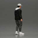 Stylish urban man walking in black jacket white hoodie cap and sneakers - Only-Games