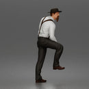 Confident Man Strutting In Long Sleeve Shirt Necktie Trousers Suspenders And Fedora