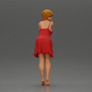 Barefoot woman in red nighty dress strikes a graceful elegant pose - Only-Games