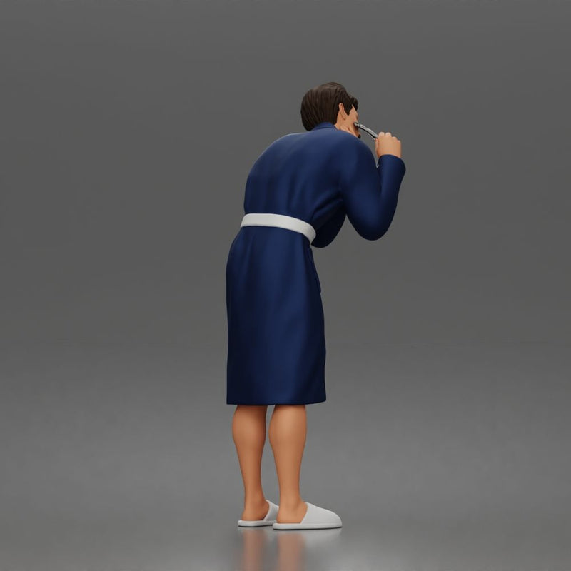 Morning routine man shaving calmly in bathrobe and cozy slippers - Only-Games