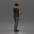 Man Standing With Handgun And Peace Sign In T-Shirt Scarf Cargo Pants And Boots