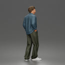 Relaxed Sky Gazer Posing in Open Shirt Pants and Sneakers