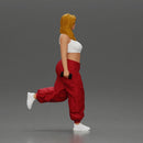Strong woman power walking with dumbbells wearing white top and red pants - Only-Games