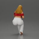 Blonde woman in red top white pants sitting applies hand cream - Only-Games