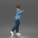 Woman Walking In Open Shirt Crop Top Jeans And Sneakers
