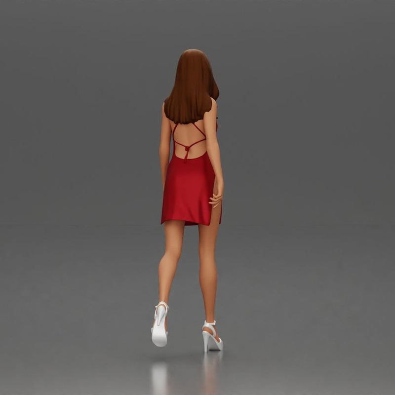Woman in Red Dress and Heels Walking with Confident Stride - Only-Games