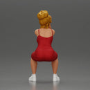 Stylish woman in red dress and sneakers striking dynamic pose - Only-Games
