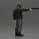 Masked man in black jacket aims shotgun with determined gaze - Only-Games
