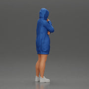 Hooded Woman Standing Thoughtfully with Hand on Chin and Arm Crossed - Only-Games