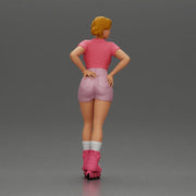 Roller skater strikes pose in pink shirt shorts and skates - Only-Games