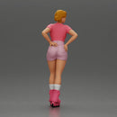 Roller skater strikes pose in pink shirt shorts and skates - Only-Games