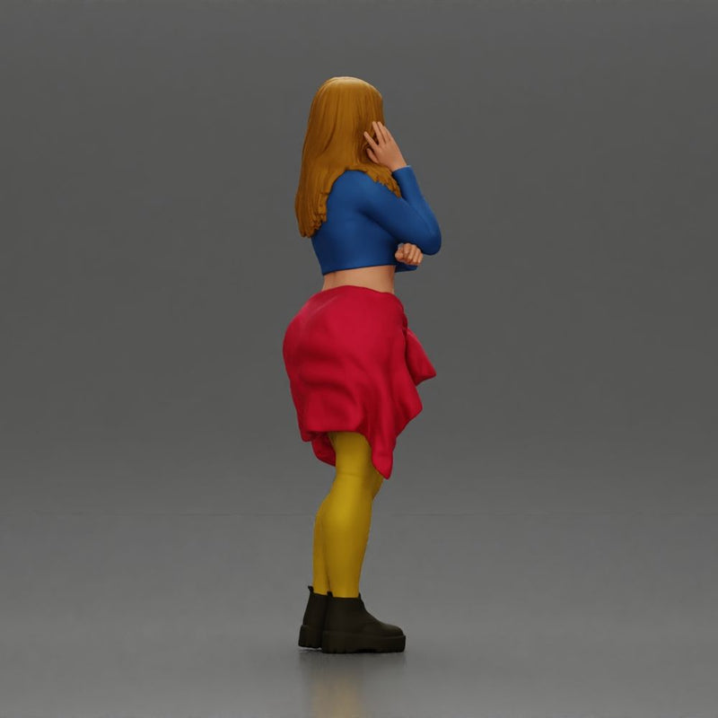 Casual yet confident woman in vibrant colors, striking a thoughtful pose - Only-Games