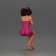 Woman in Pink Dress Sitting with Hands on Chin - Only-Games