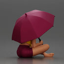Girl with orange hair holding umbrella sitting in thoughtful pose - Only-Games