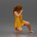 woman Kneeling Selfie In Sleeveless Dress With Bare Feet