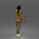 Skater woman holding skateboard wearing crop top baggy pants sneakers