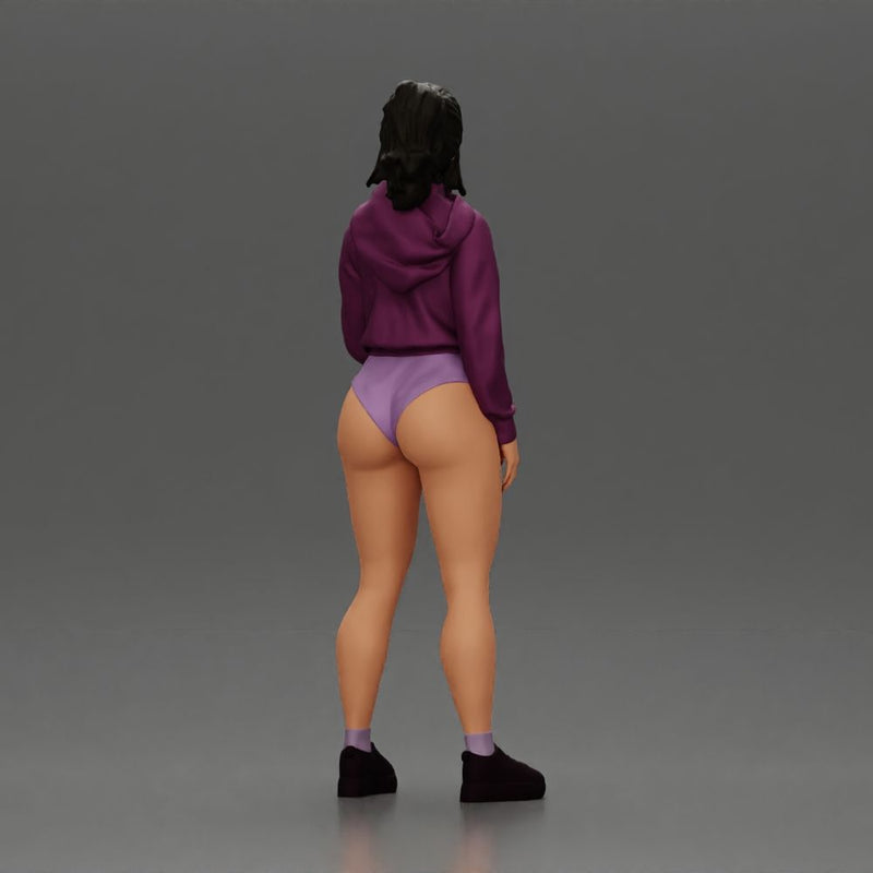 attractive woman in purple hoodie and bikini strikes a pose with style - Only-Games