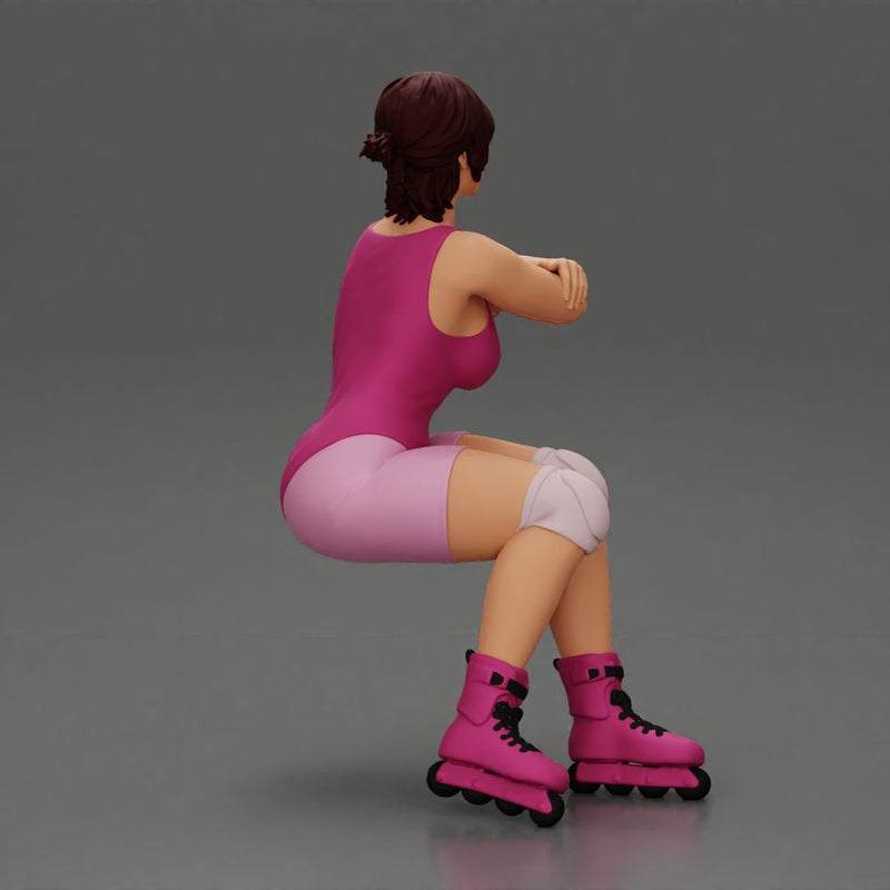 Roller skater in pink outfit performs balanced squat arms crossed - Only-Games