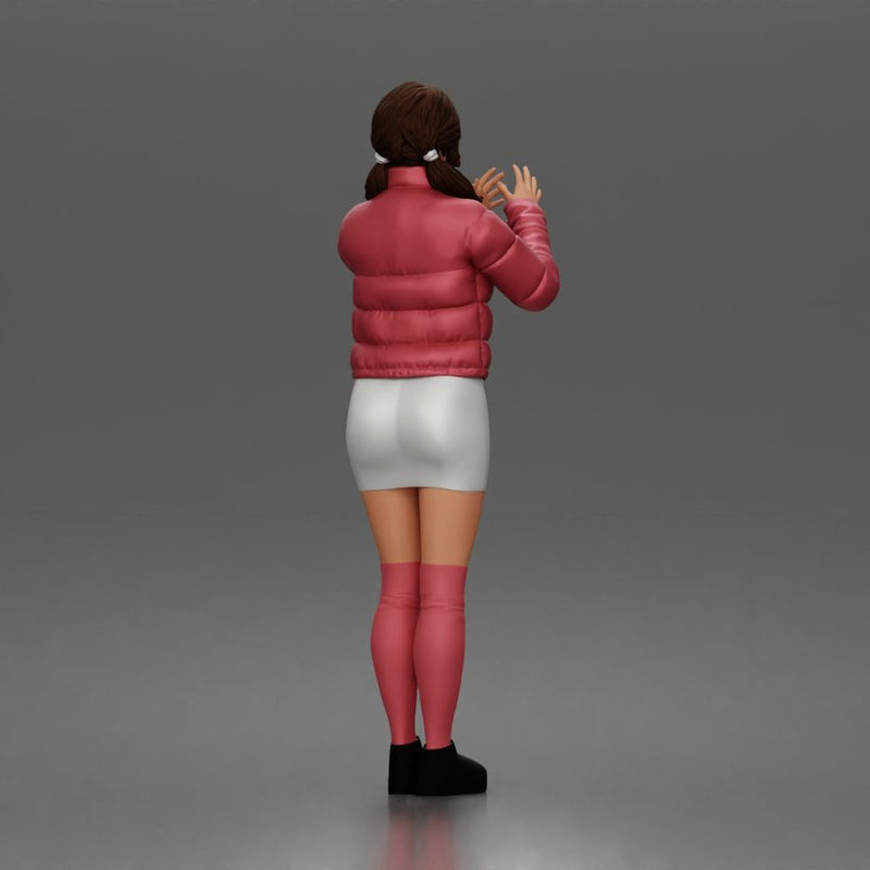 woman In Puffer Jacket With Mini Skirt Thigh-Highs And Boots