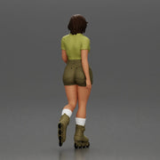 Woman in green outfit gliding smoothly on olive roller skates - Only-Games