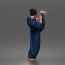 Man Performing Martial Arts High Kick Pose Gi Uniform Belt Barefoot Outfit