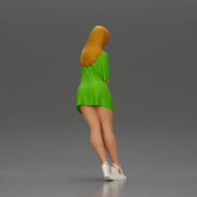 Stylish Woman in Green Dress and White Heels with Pose - Only-Games