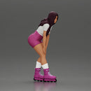 woman skating forward in pink shorts white top and purple skates - Only-Games