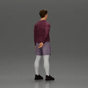 Casual man in purple shirt, shorts, and white tights standing confidently - Only-Games