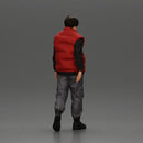 bearded man walking wearing red vest black sweater gray pants black boots - Only-Games