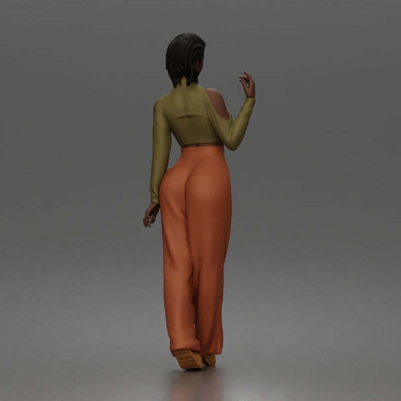Confident woman flaunts cold shoulder crop turtleneck wide leg trousers - Only-Games