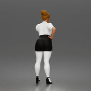 Secretary blows kiss wearing buttoned blouse pencil skirt stockings heels - Only-Games