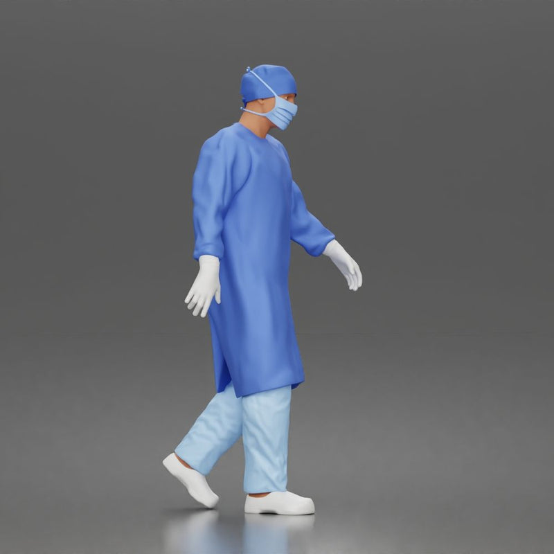 Surgeon walks down corridor wearing surgical gown face mask protective gloves - Only-Games