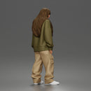 Girl Standing In Oversized Sweatshirt Cargo Pants And Sneakers