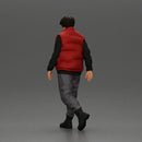bearded man walking wearing red vest black sweater gray pants black boots - Only-Games